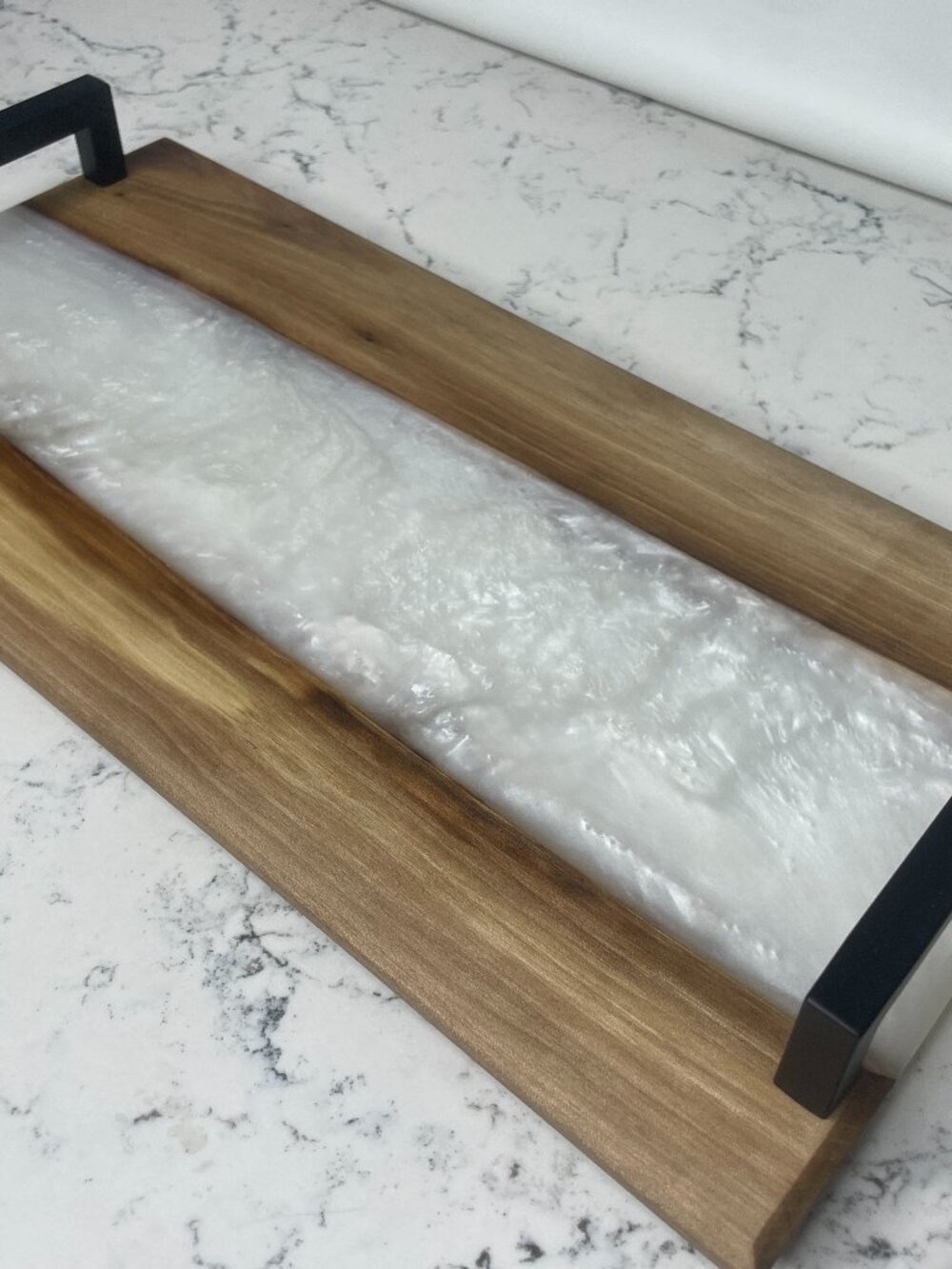 8x16 Black Walnut Live Edge Charcuterie Board w/ white epoxy